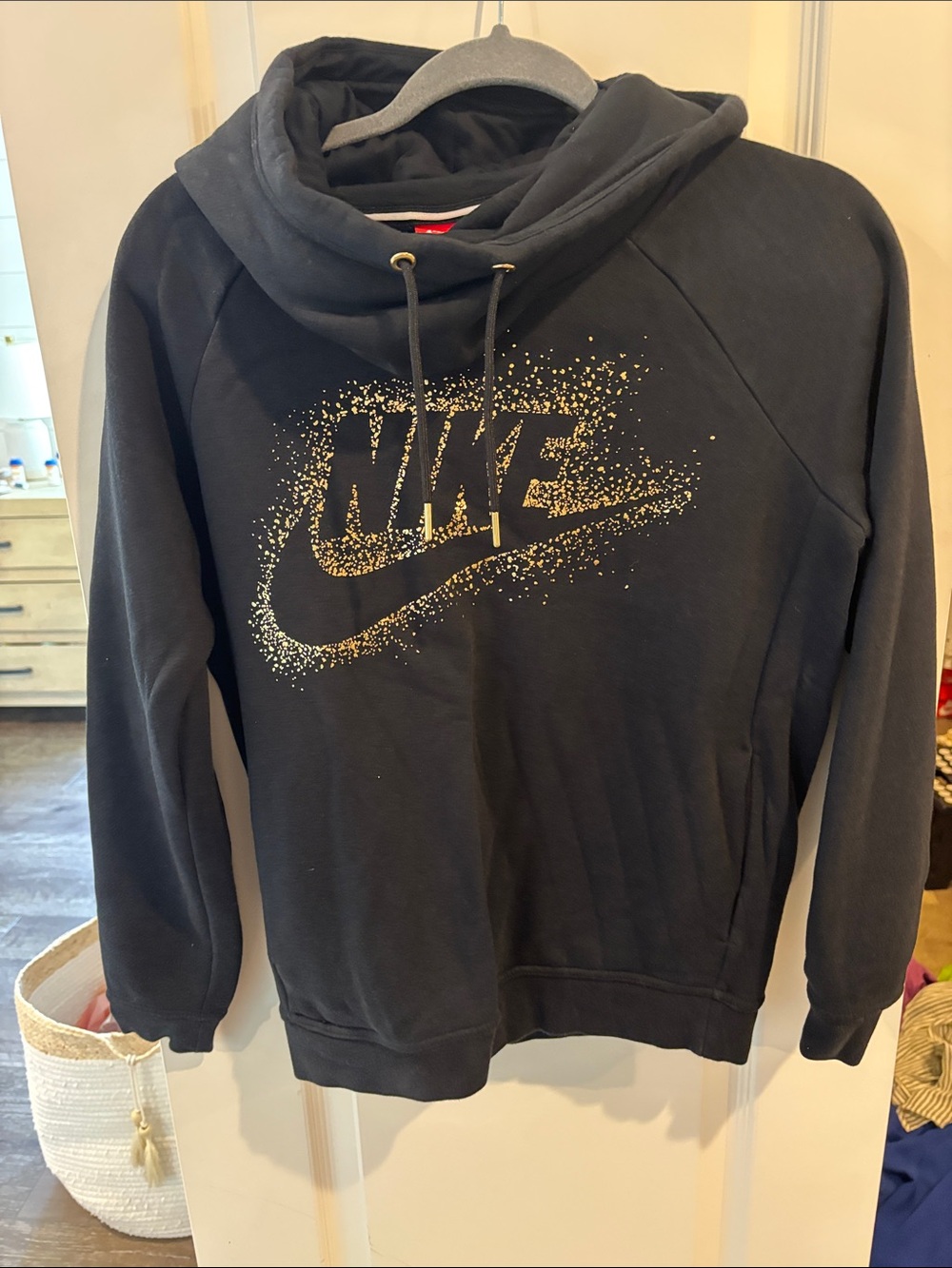 Nike Black Cowl Neck Pullover with Gold Glitter Logo